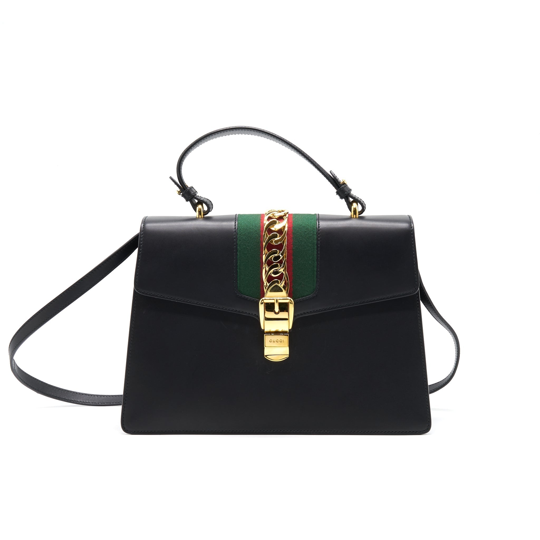 GUCCI SYLVIE MEDIUM TOTE BAG BLACK GHW