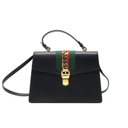 GUCCI SYLVIE MEDIUM TOTE BAG BLACK GHW