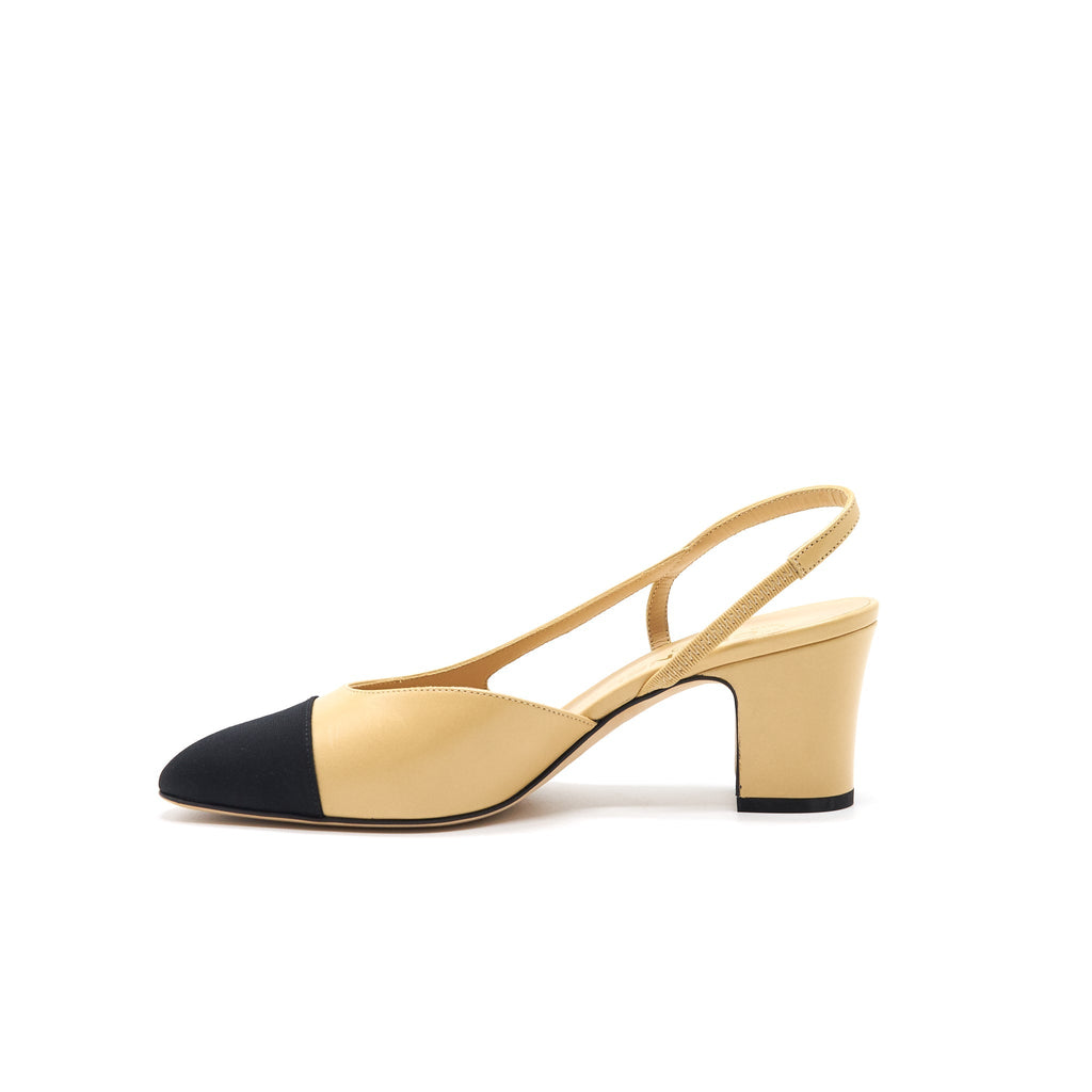 CHANEL SLING BACK BEIGE & BLACK SIZE38