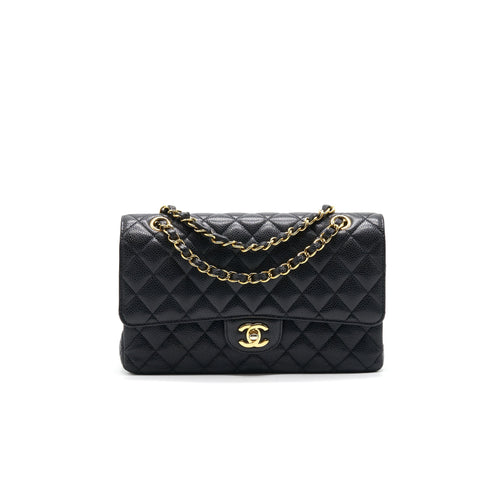 CHANEL MEDIUM CLASSIC DOUBLE FLAP CAVIER Black and gold