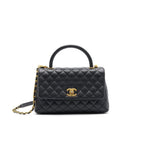 CHANEL CAVIER MEDIUM COCO HANDLE FLAP BAG BLACK