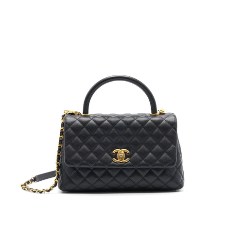 CHANEL CAVIER MEDIUM COCO HANDLE FLAP BAG BLACK