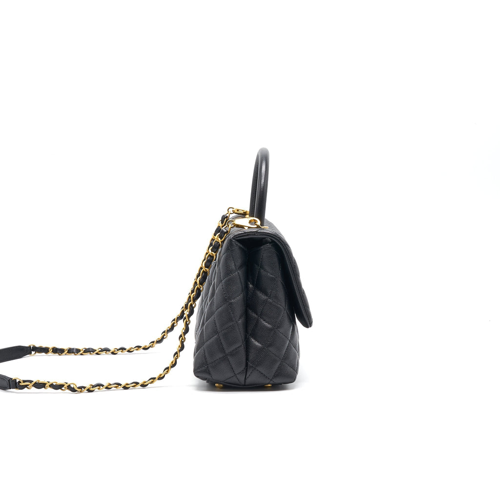 CHANEL CAVIER MEDIUM COCO HANDLE FLAP BAG BLACK