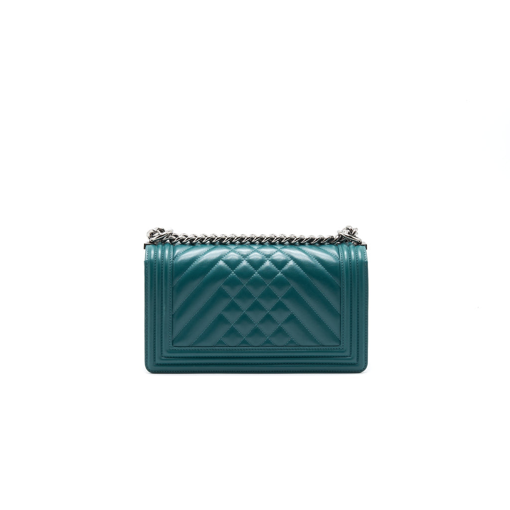 CHANEL LE BOY CHEVRON CALFSKIN PEACOCK GREEN