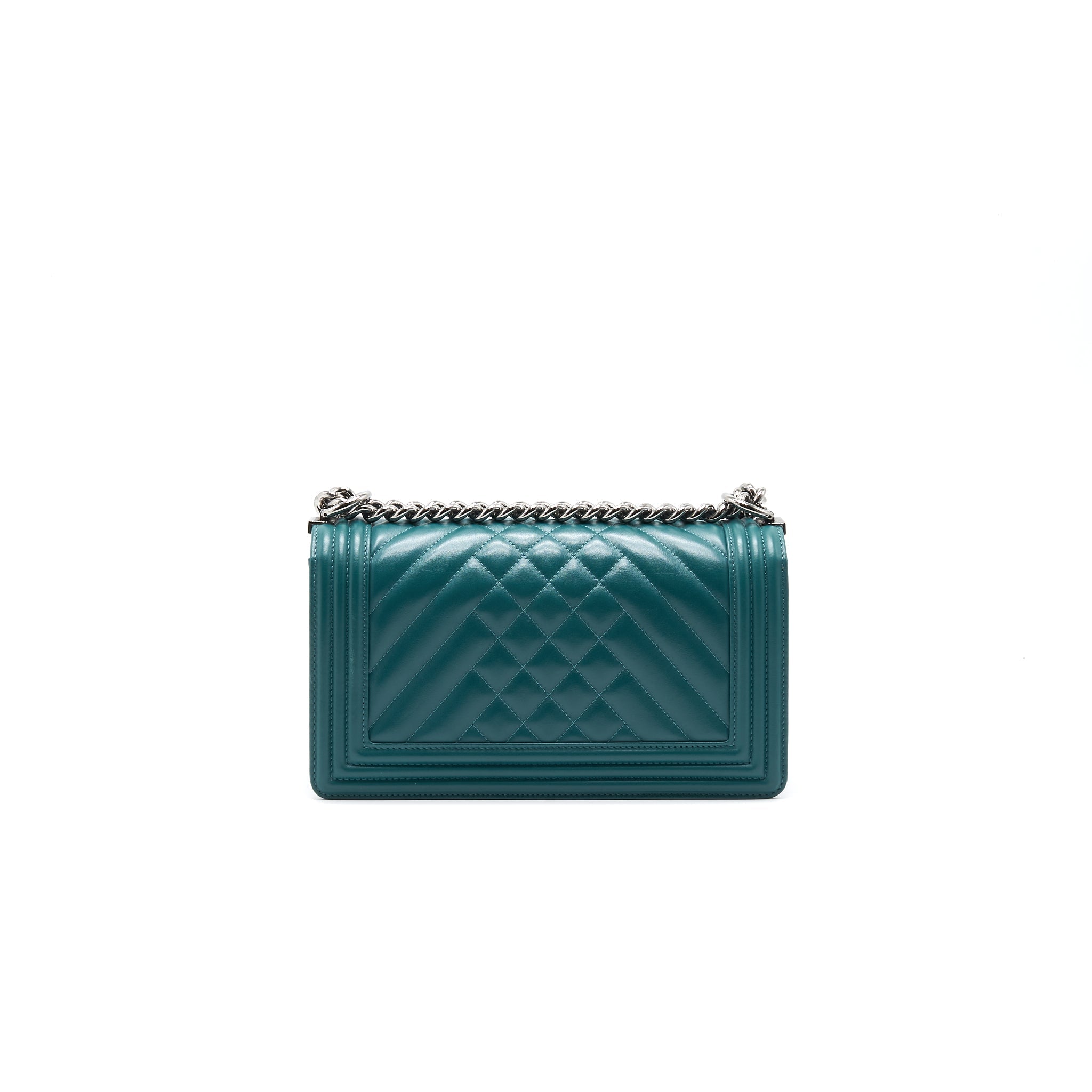 CHANEL LE BOY CHEVRON CALFSKIN PEACOCK GREEN