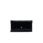 Chanel Patent Leather Fold Over Clutch Black SHW