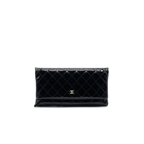 Chanel Patent Leather Fold Over Clutch Black SHW
