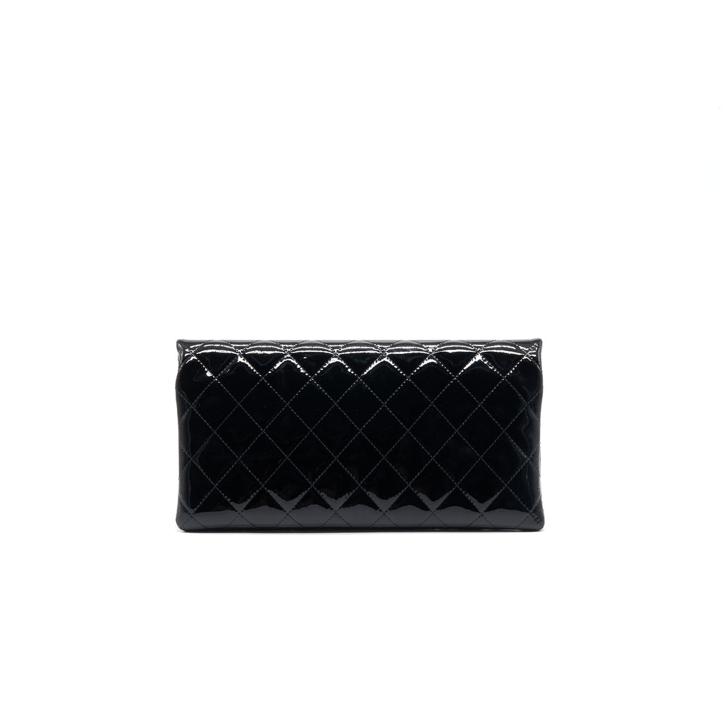 Chanel Patent Leather Fold Over Clutch Black SHW