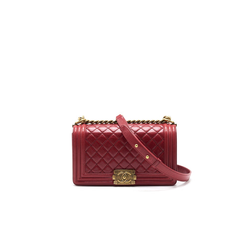 CHANEL Glazed Calfskin Medium LeBoy In Red Gold Hardware