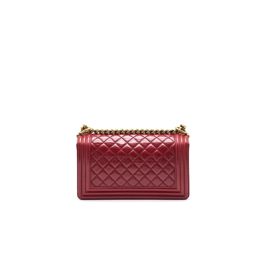 CHANEL Glazed Calfskin Medium LeBoy In Red Gold Hardware