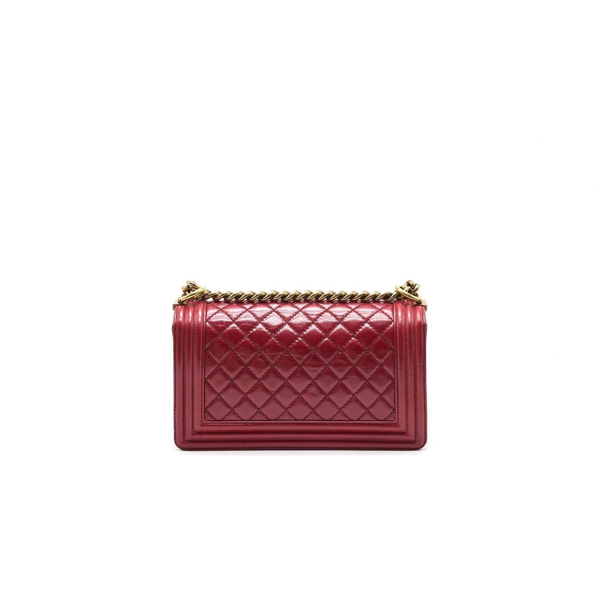 CHANEL Glazed Calfskin Medium LeBoy In Red Gold Hardware