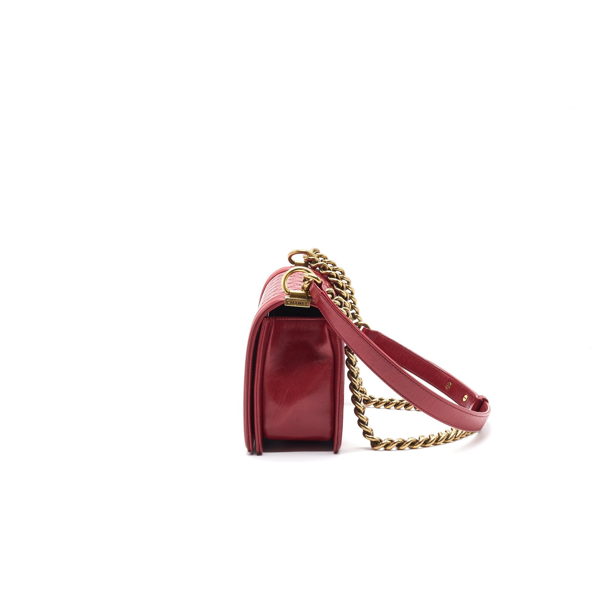 CHANEL Glazed Calfskin Medium LeBoy In Red Gold Hardware