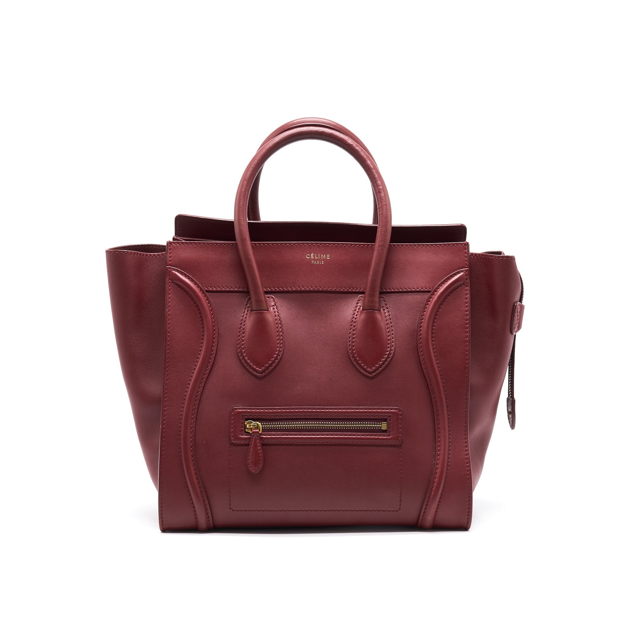 CELINE MINI LUGGAGE HANDBAG IN DARK RED