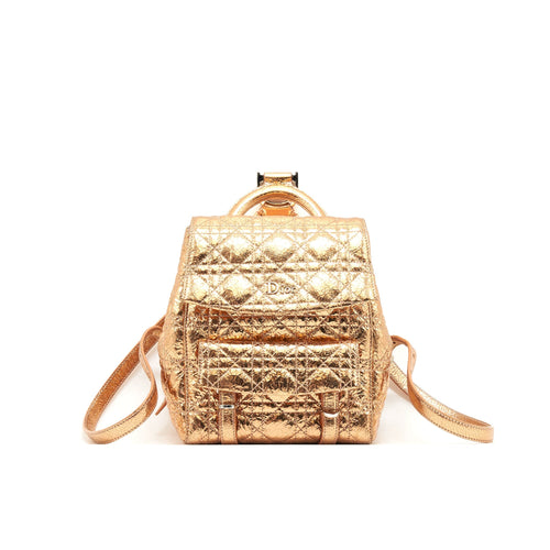 Dior Mini Backpack Lambskin Metallic Champagne