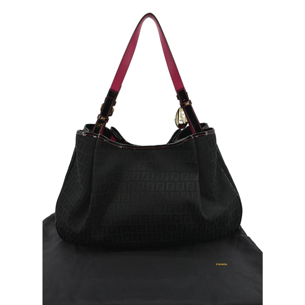 FENDI Zucchino Print Canvas Shopping Tote Bag Black