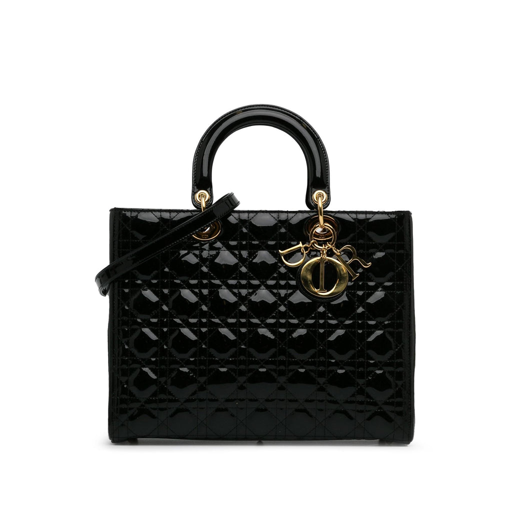 Dior Large Patent Cannage Lady Dior (SHG-WCWHTr)