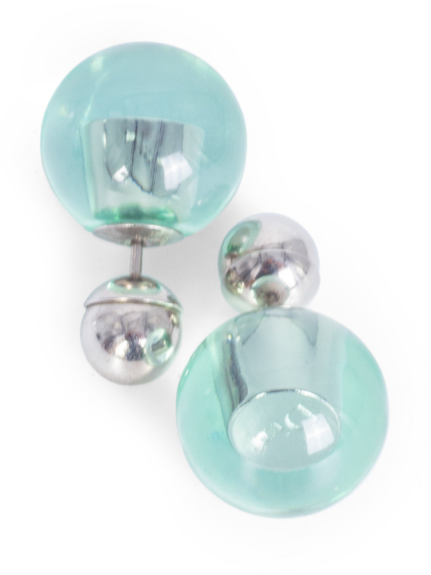 Dior Logo Stud Tribales Earrings Green Silver