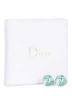 Dior Logo Stud Tribales Earrings Green Silver