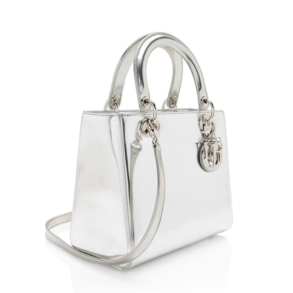 Dior Metallic Patent Leather Lady Dior Medium Tote (SHF-0TCN2U)