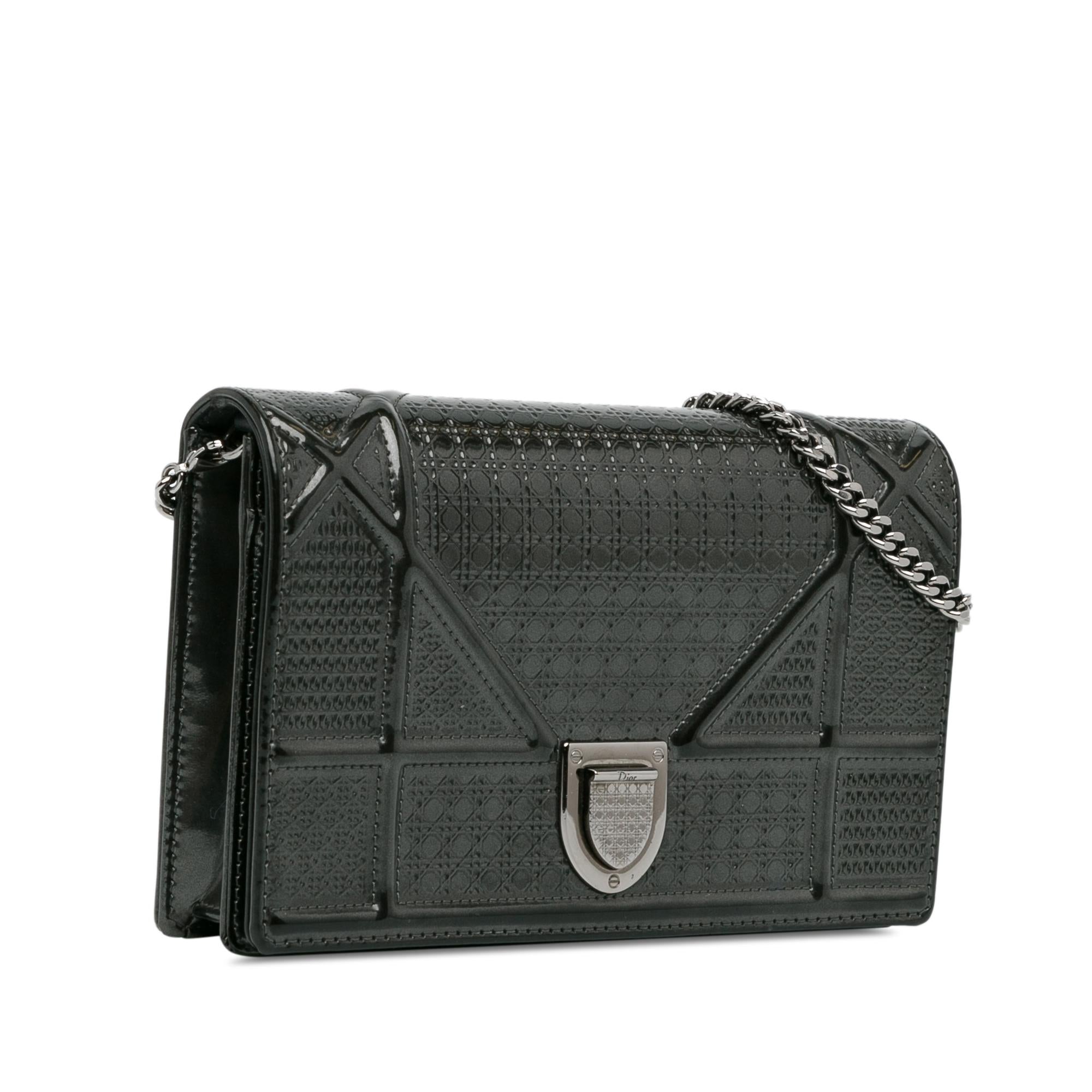 Dior Metallic Patent Microcannage Diorama Wallet on Chain (SHG-PbiarO)
