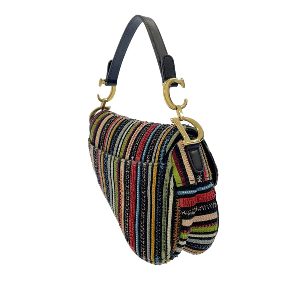 Dior Mini Beaded Canvas Striped Saddle (SHG-uTwXUN)