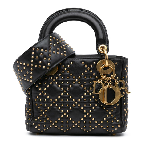 Dior Mini Calfskin Cannage Studded Supple Lady Dior (SHG-DxUBDm)