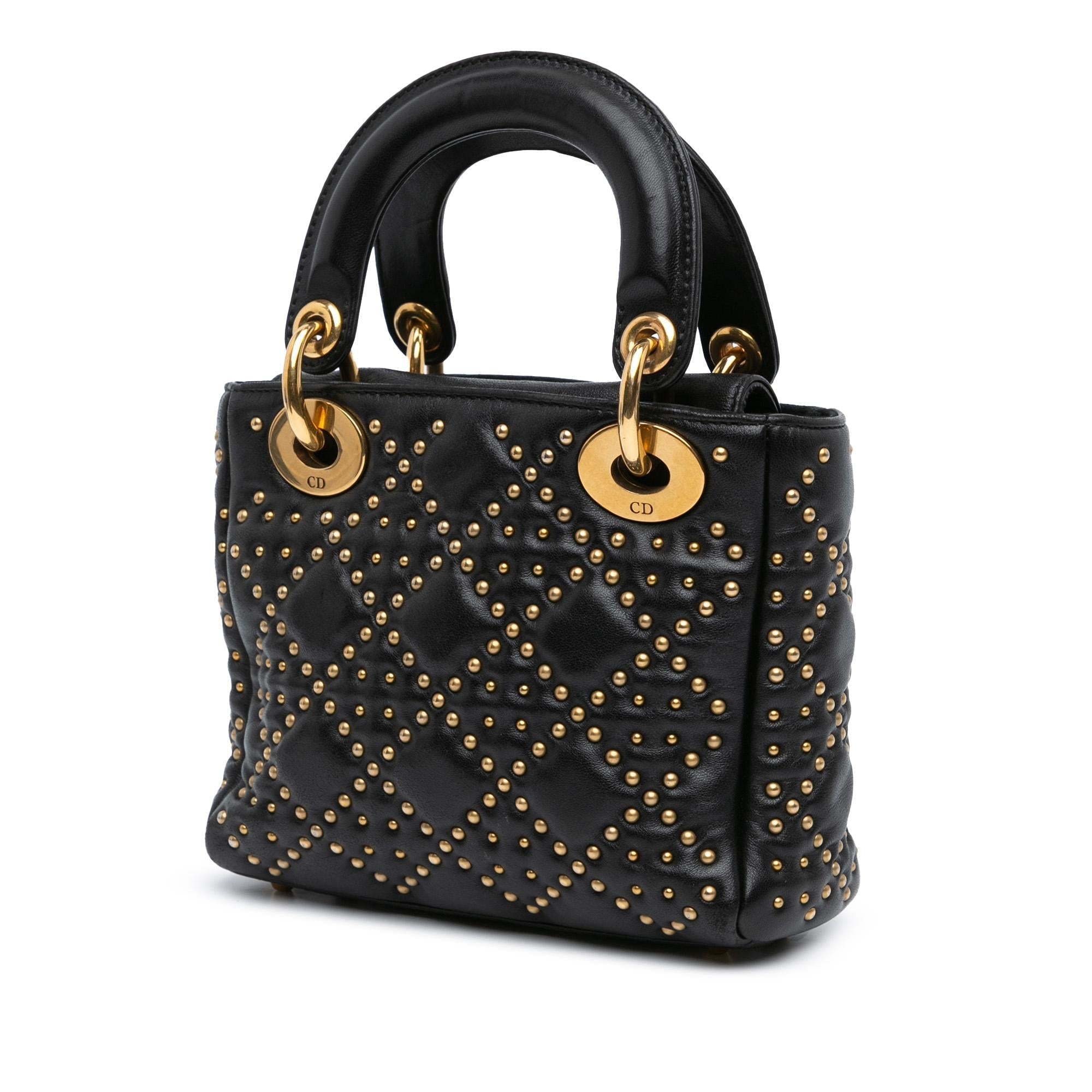 Dior Mini Calfskin Cannage Studded Supple Lady Dior (SHG-DxUBDm)