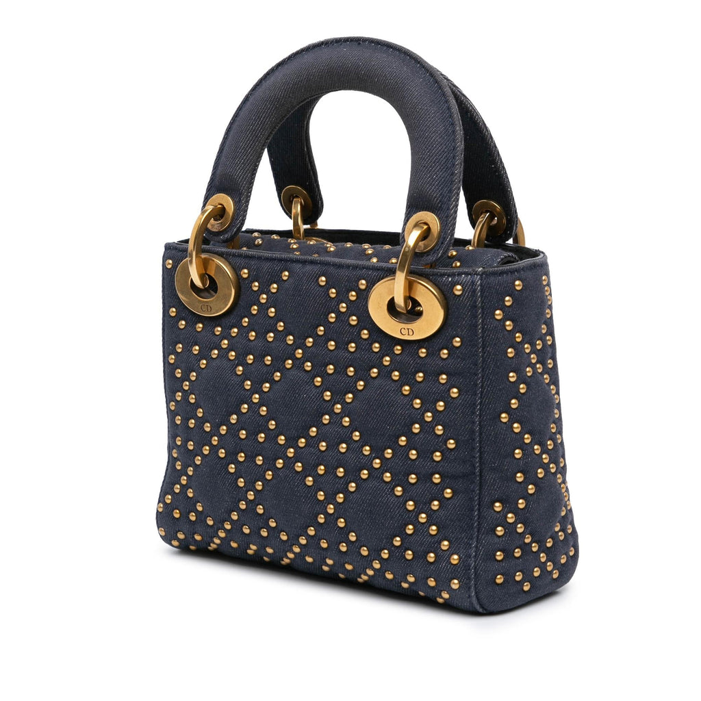 Dior Mini Denim Cannage Studded Supple Lady Dior (SHG-vu1sNB)