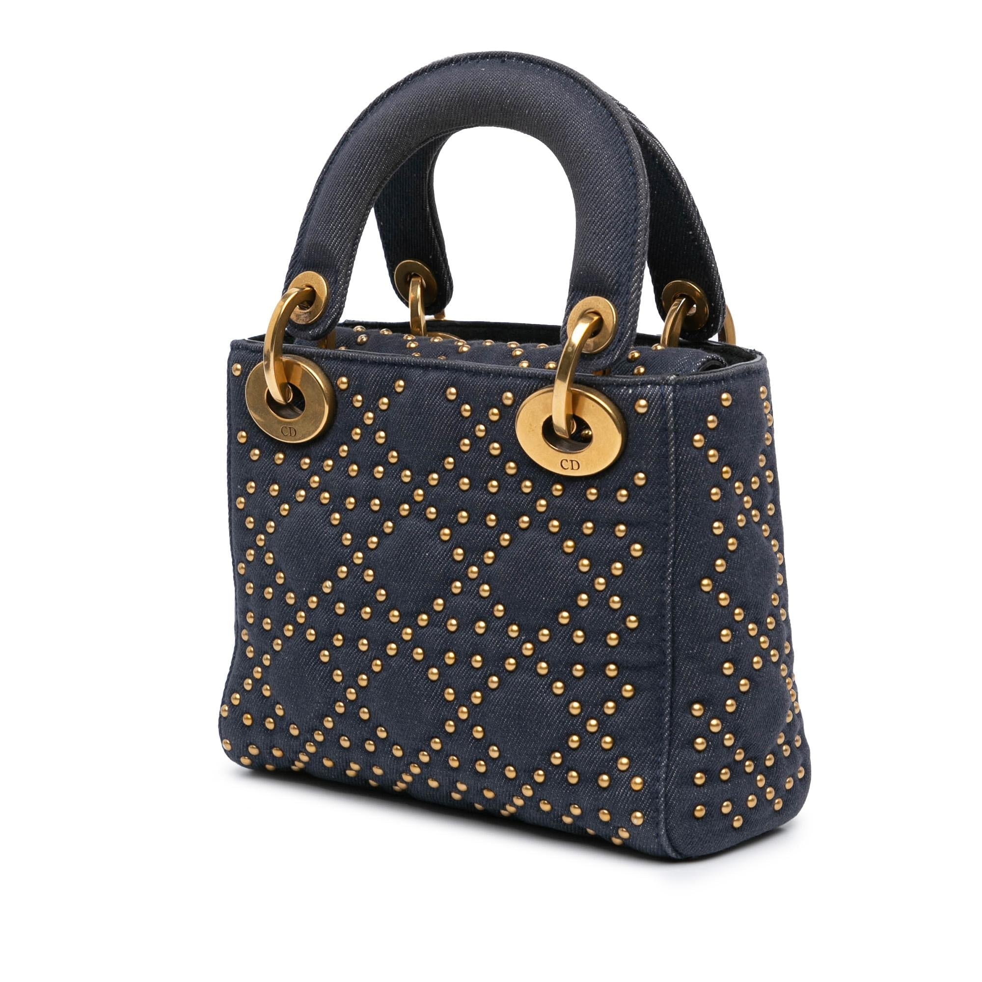 Dior Mini Denim Cannage Studded Supple Lady Dior (SHG-vu1sNB)