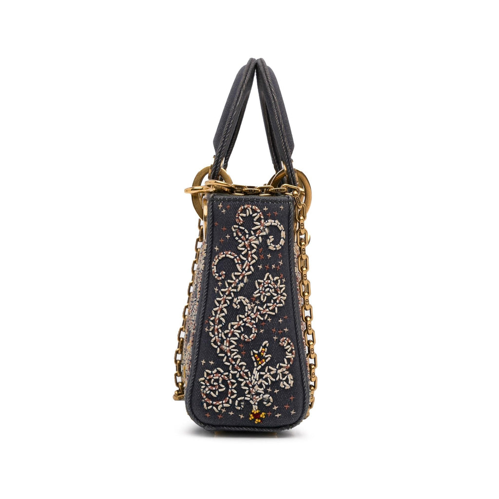 Dior Mini Embroidered Denim Lady Dior (SHG-eSDCMM)