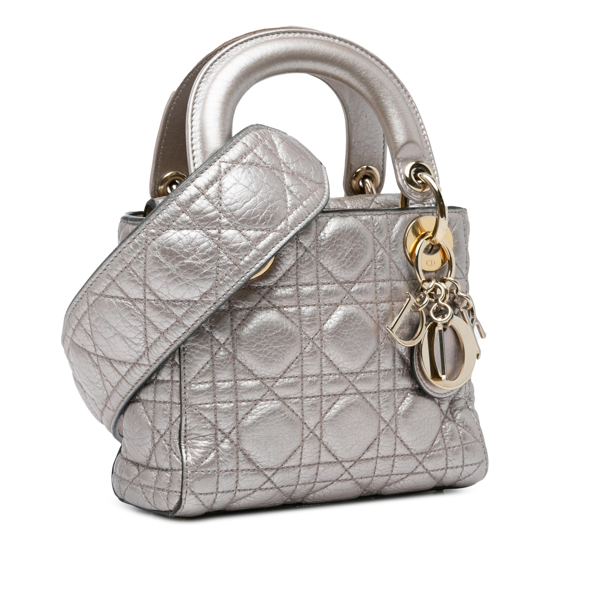 Dior Mini Metallic Calfskin Cannage Supple Lady Dior (SHG-shUv66)