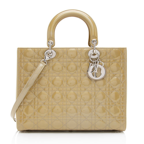 Dior Patent Leather Lady Dior Large Tote (SHF-XrH1n0)