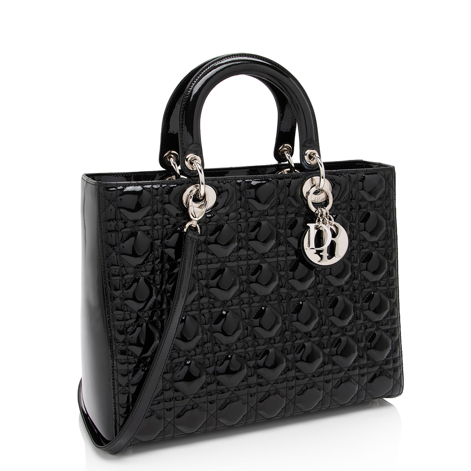 Dior Patent Leather Lady Dior Large Tote (SHF-DomNwp)