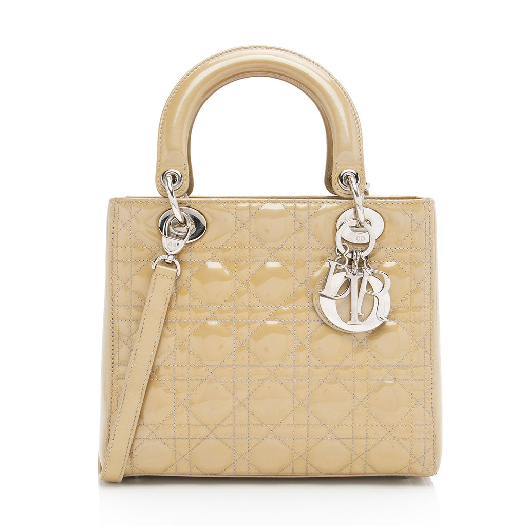 Dior Patent Leather Lady Dior Medium Tote (SHF-595Avu)