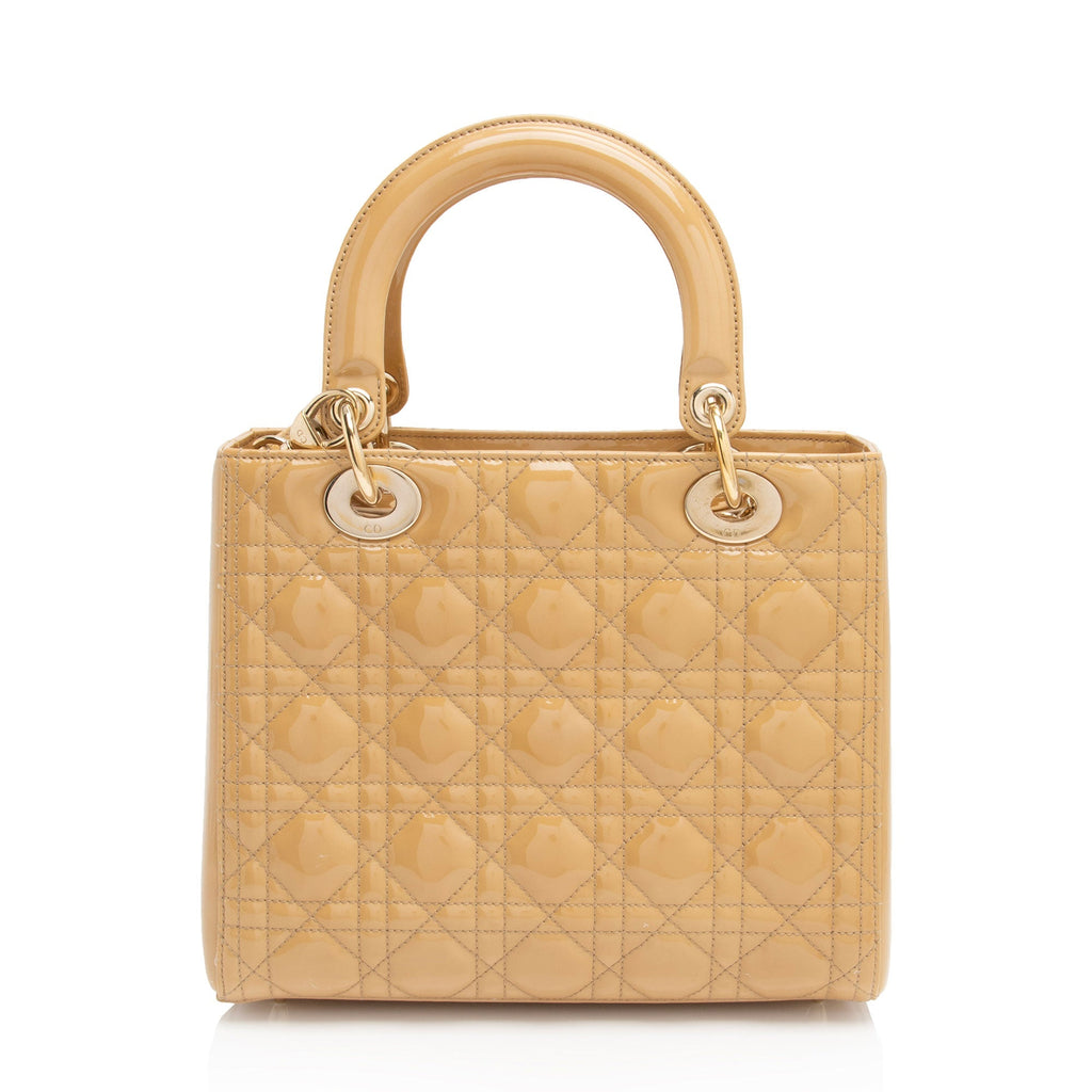Dior Patent Leather Lady Dior Medium Tote (SHF-8qfooJ)