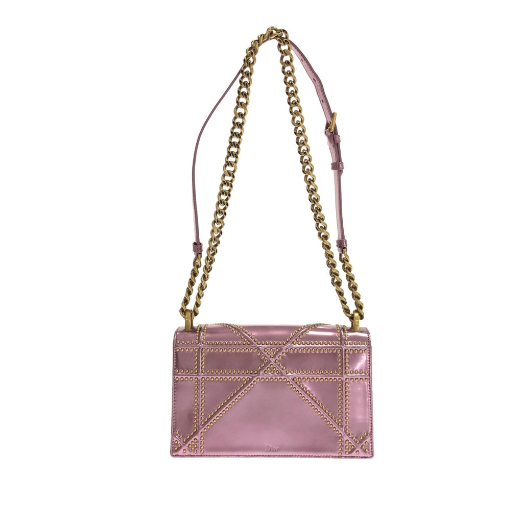 Dior Small Studded Metallic Patent Diorama Flap (SHG-d9sLuM)