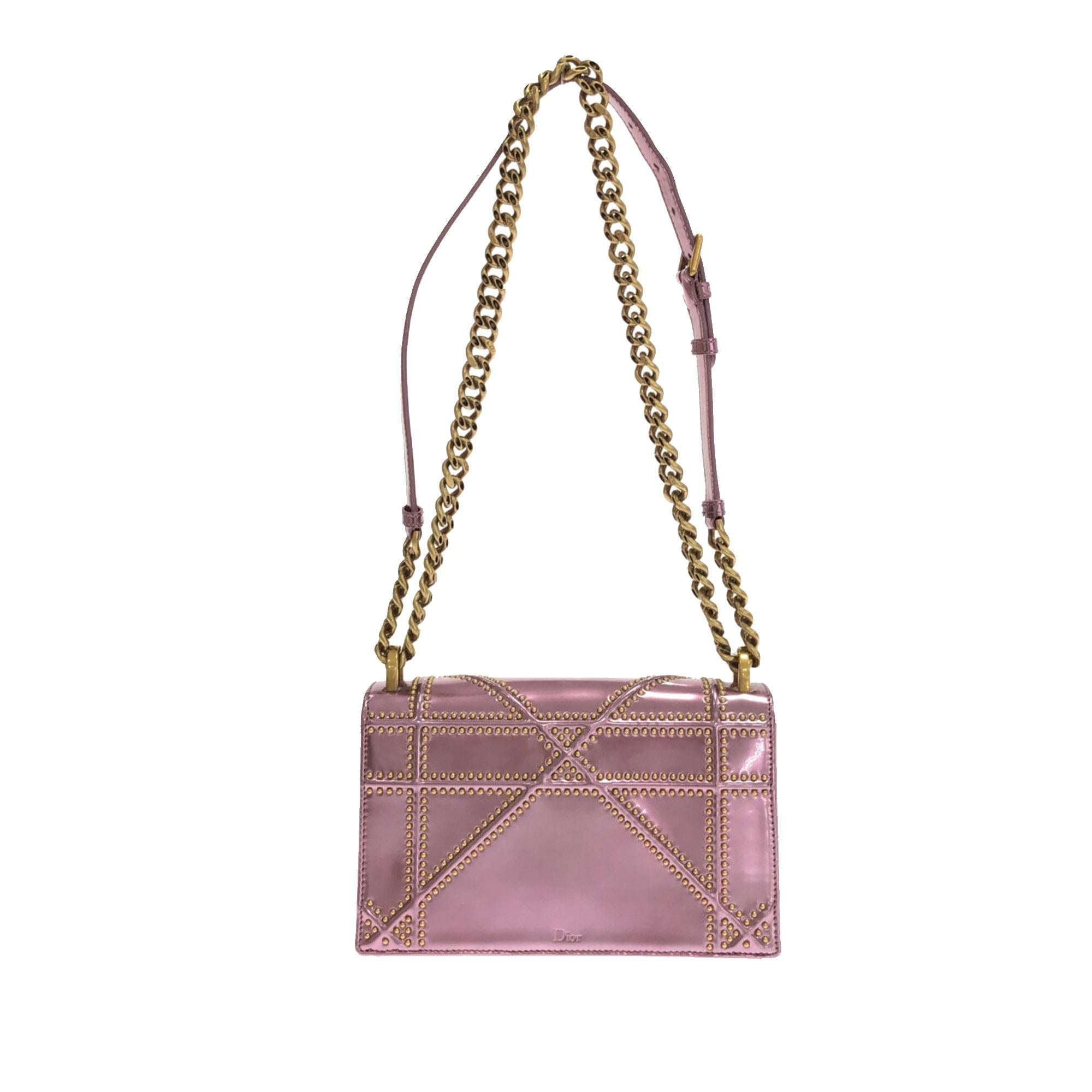 Dior Small Studded Metallic Patent Diorama Flap (SHG-d9sLuM)