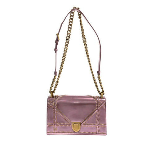 Dior Small Studded Metallic Patent Diorama Flap (SHG-d9sLuM)