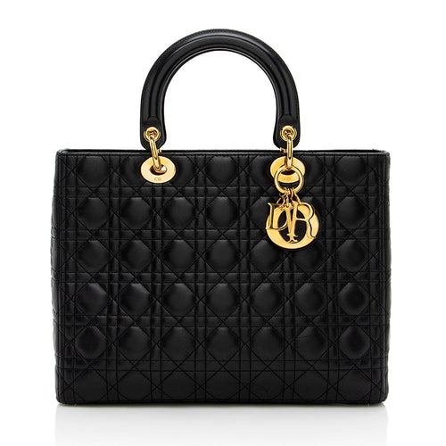 Dior Vintage Lambskin Lady Dior Large Tote (SHF-17064)