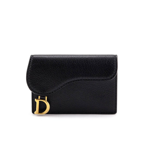 Dior Black Goatskin Saddle Card Holder