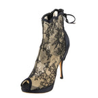 Dior Black Lace Platform Peep Toe Booties Size US 5 | EU 35