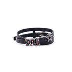 Dior Black Leather Crystal Embellished Double Wrap Bracelet