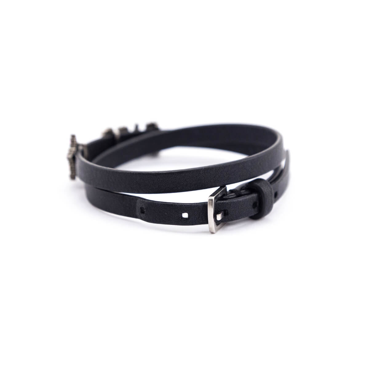 Dior Black Leather Crystal Embellished Double Wrap Bracelet