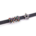 Dior Black Leather Crystal Embellished Double Wrap Bracelet