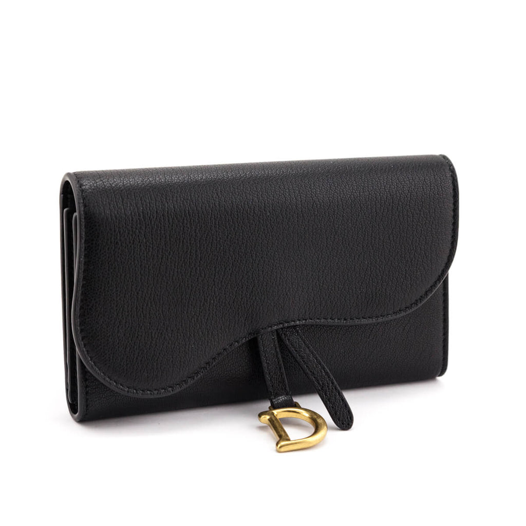 Dior Black Leather Long Saddle Wallet