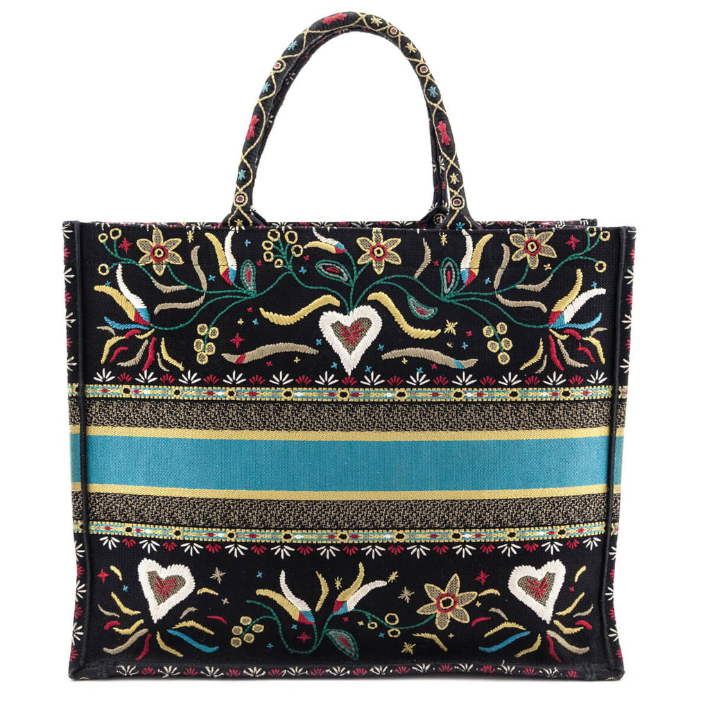 Dior Black Multicolor Embroidered Large Book Tote