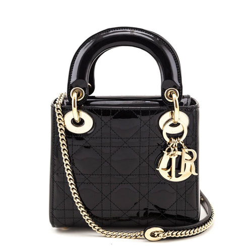 Dior Black Patent Cannage Mini Lady Dior Bag