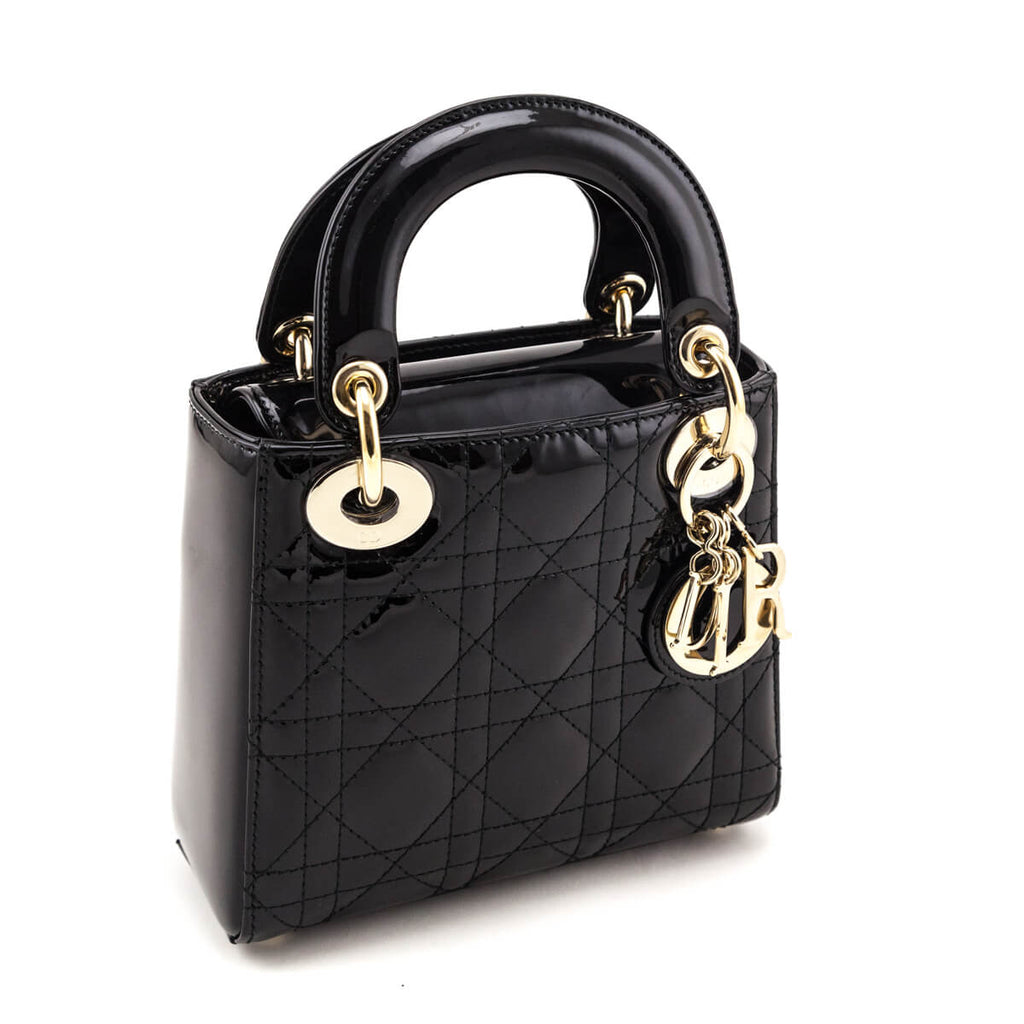 Dior Black Patent Cannage Mini Lady Dior Bag