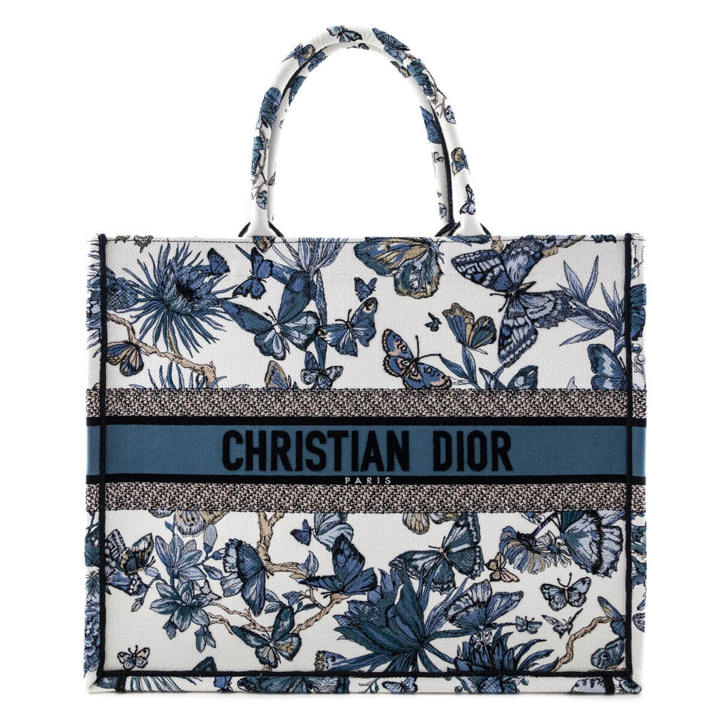 Dior Blue Canvas Embroidered Butterfly 2023 Large Book Tote