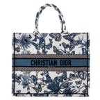 Dior Blue Canvas Embroidered Butterfly 2023 Large Book Tote